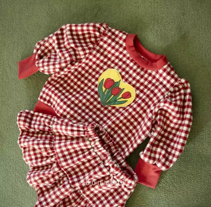 Bonaloi - Korean Children Fashion - #childrensboutique - Tulip Check Top Bottom Set - 3