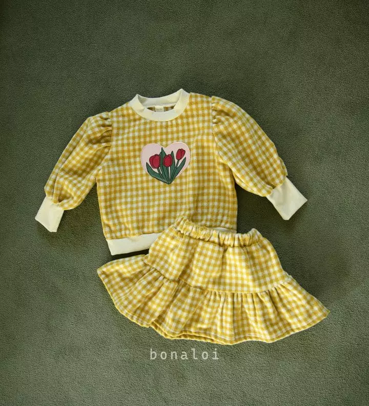 Bonaloi - Korean Children Fashion - #childrensboutique - Tulip Check Top Bottom Set - 4