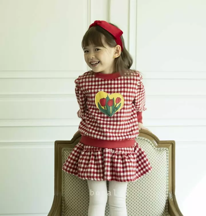 Bonaloi - Korean Children Fashion - #kidsstore - Tulip Check Top Bottom Set - 8