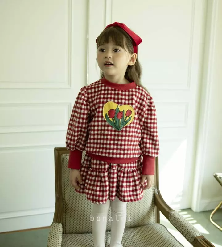 Bonaloi - Korean Children Fashion - #kidzfashiontrend - Tulip Check Top Bottom Set - 9