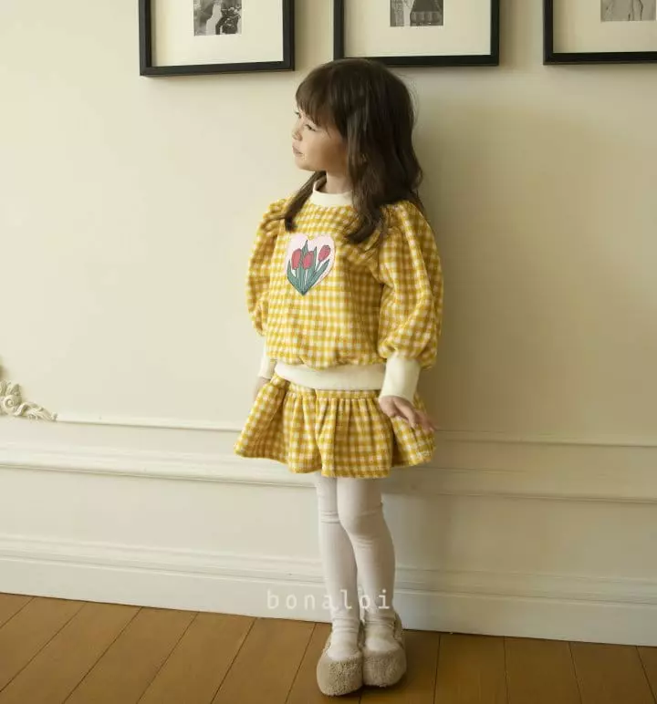 Bonaloi - Korean Children Fashion - #littlefashionista - Tulip Check Top Bottom Set - 11