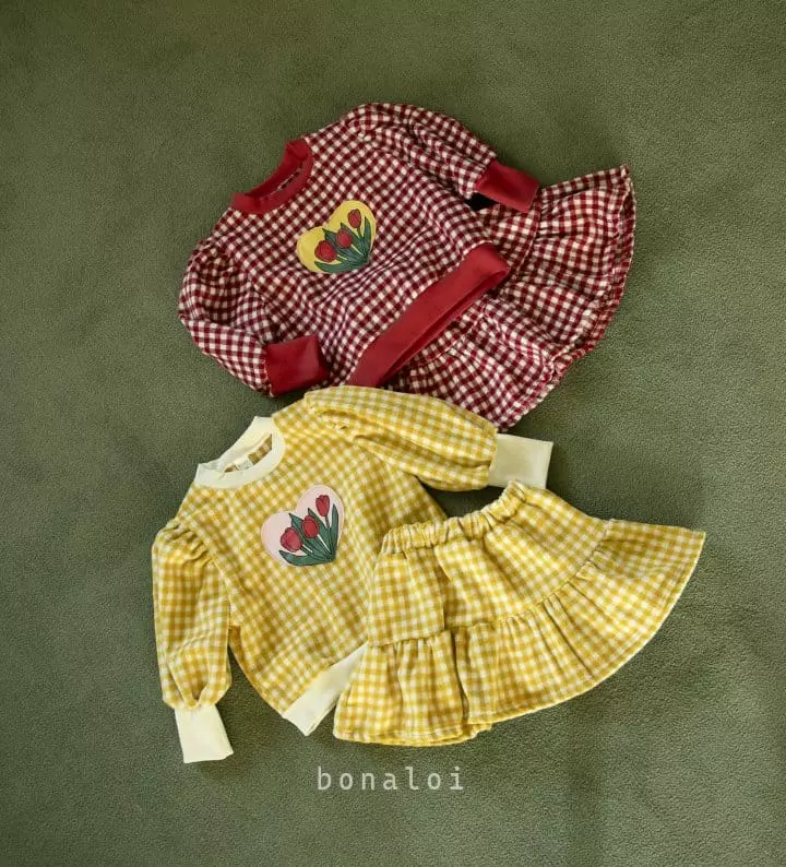 Bonaloi - Korean Children Fashion - #stylishchildhood - Tulip Check Top Bottom Set