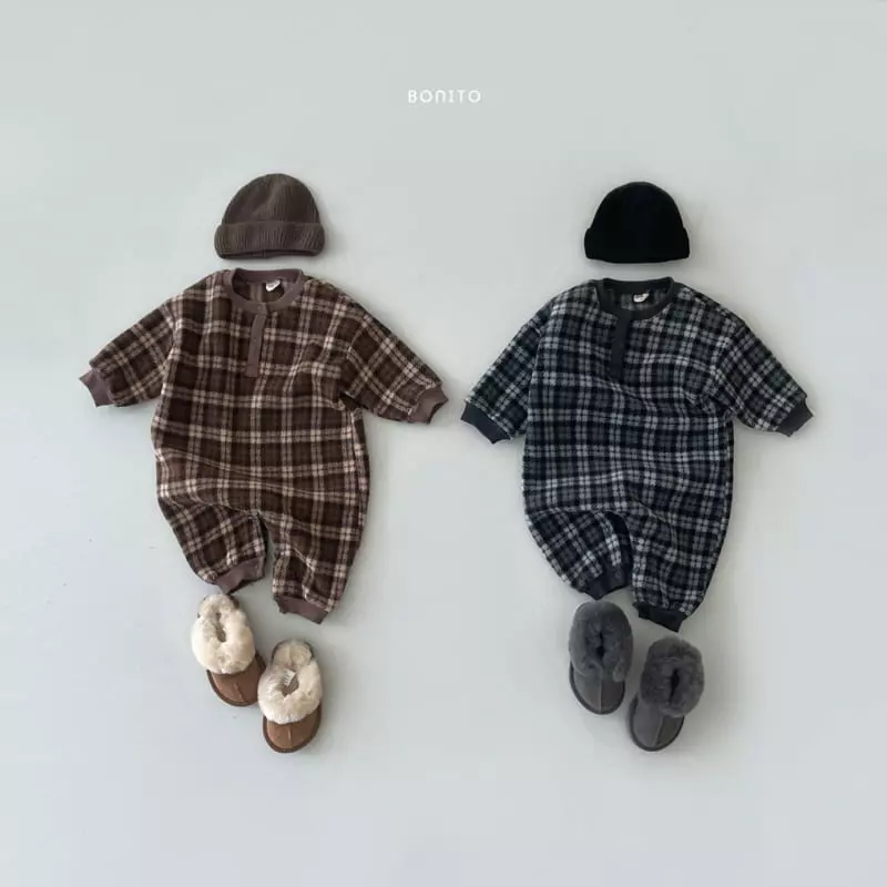 Bonito - Korean Baby Fashion - #babyfashion - Check Fleece Bodysuit