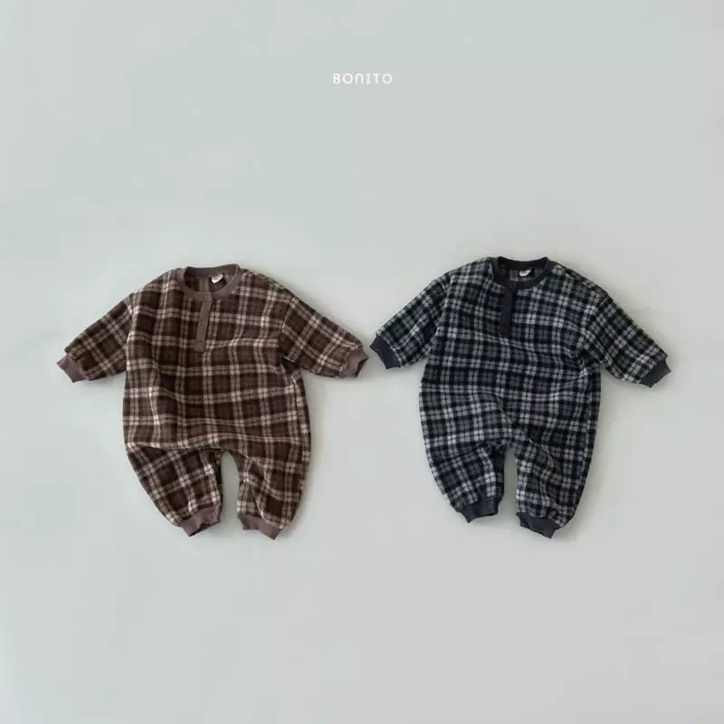 Bonito - Korean Baby Fashion - #babyfever - Check Fleece Bodysuit - 2