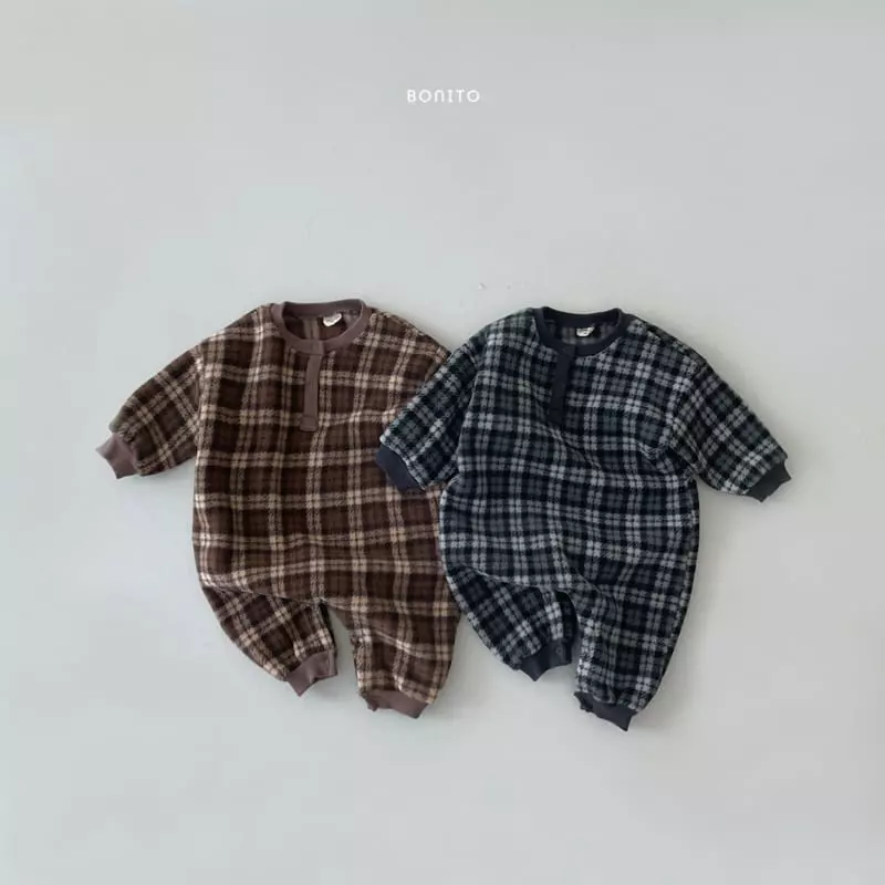 Bonito - Korean Baby Fashion - #babygirlfashion - Check Fleece Bodysuit - 3