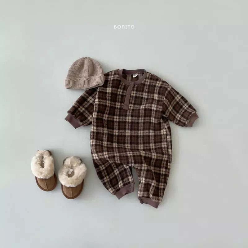 Bonito - Korean Baby Fashion - #babygirlfashion - Check Fleece Bodysuit - 4
