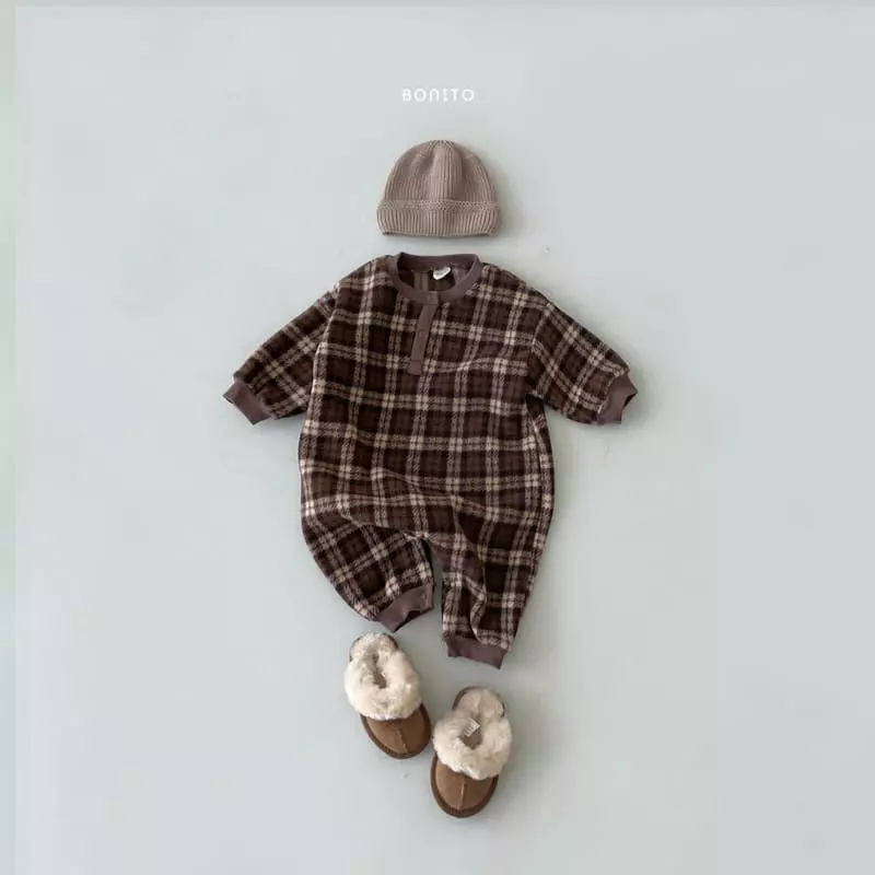 Bonito - Korean Baby Fashion - #babyoninstagram - Check Fleece Bodysuit - 5