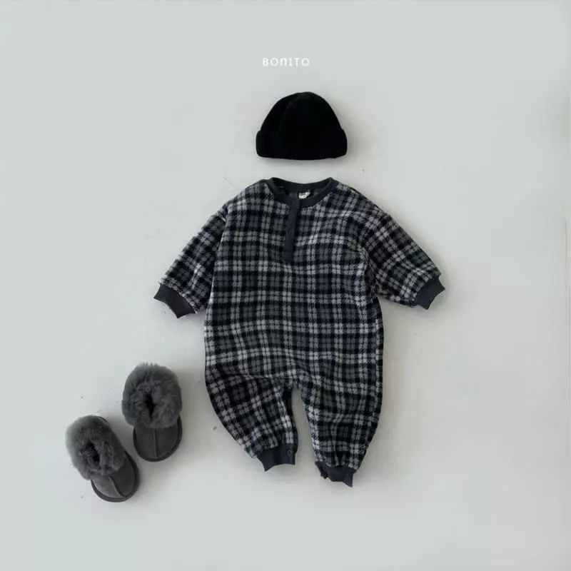 Bonito - Korean Baby Fashion - #babyootd - Check Fleece Bodysuit - 6