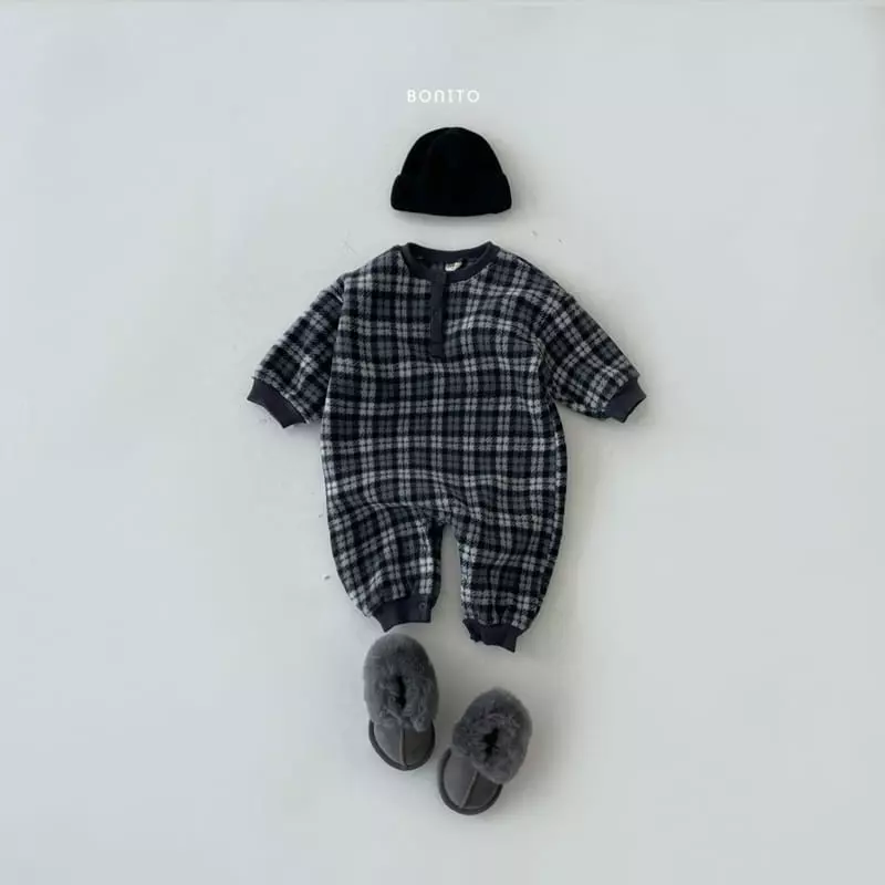 Bonito - Korean Baby Fashion - #babyoutfit - Check Fleece Bodysuit - 7
