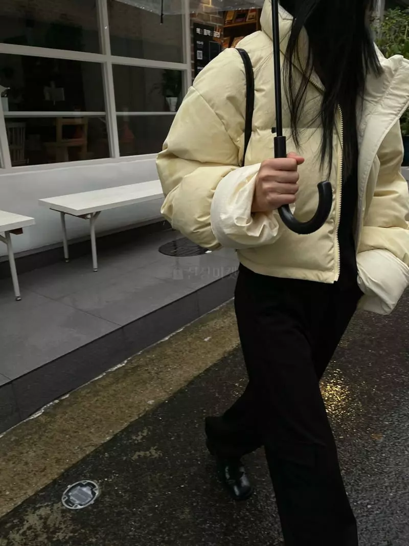 Breathe - Korean Women Fashion - #momslook - Turn Up Crop Padding Jacket - 2