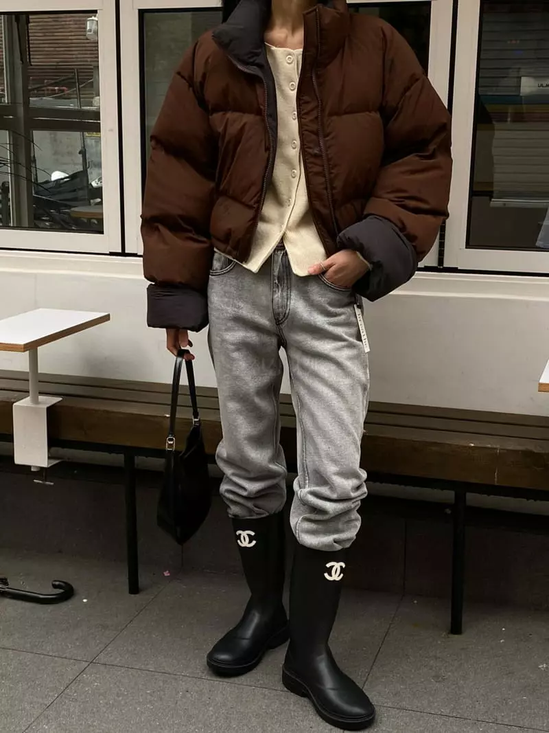 Breathe - Korean Women Fashion - #momslook - Turn Up Crop Padding Jacket - 6