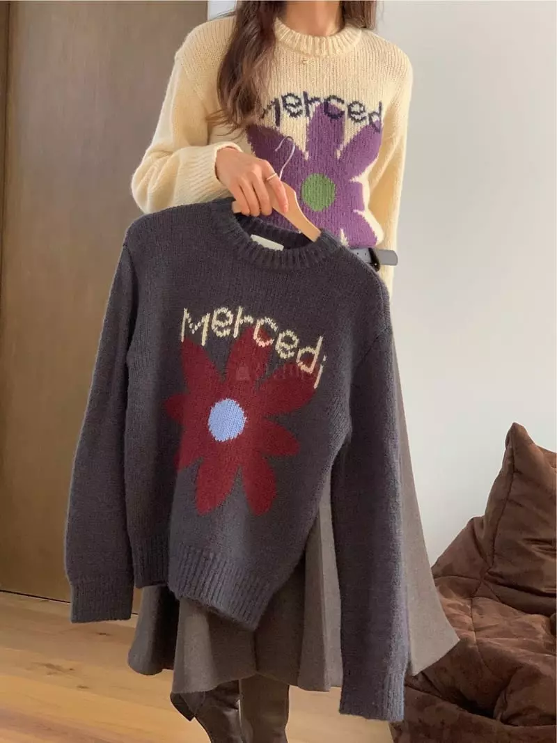 Chapter - Korean Women Fashion - #momslook - Intasha Flower Knit Tee - 2