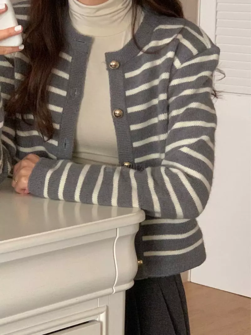 Chapter - Korean Women Fashion - #womensfashion - Bold Stripes Cardigan - 4
