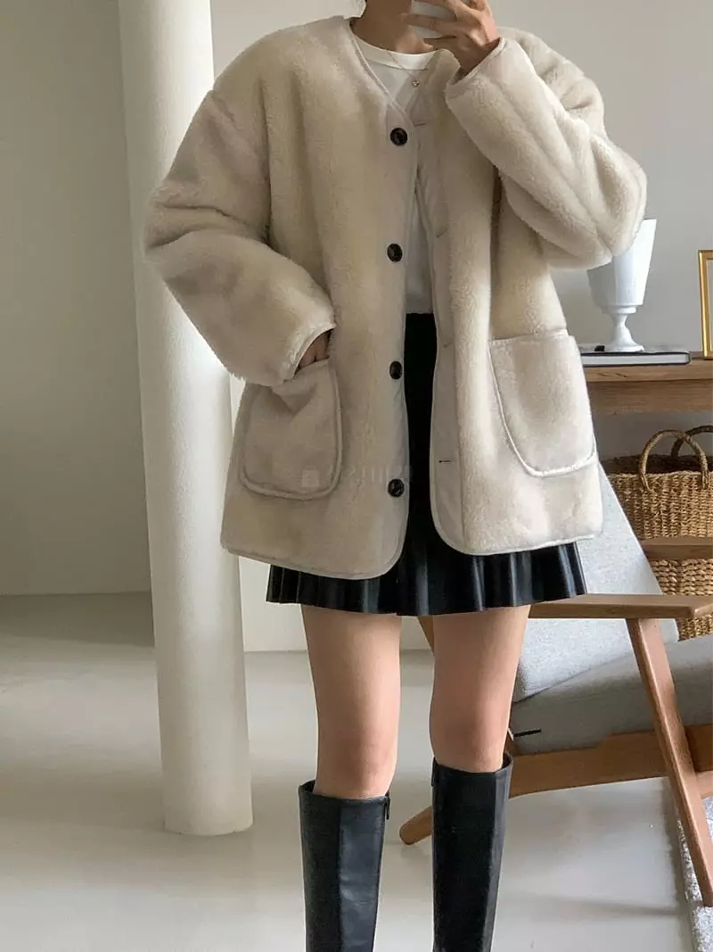 Chapter - Korean Women Fashion - #womensfashion - Fleece Seering Jacket - 4