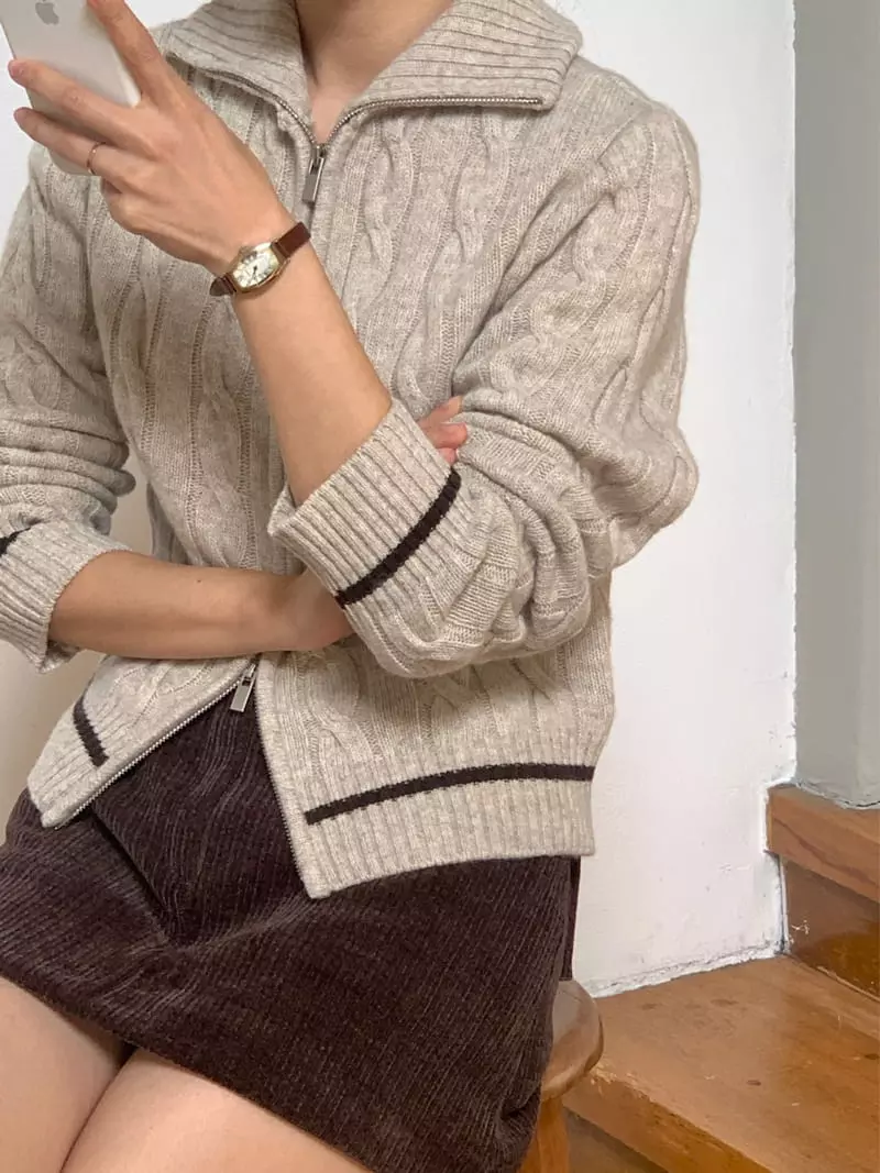 Chapter - Korean Women Fashion - #momslook - Knit Two Way Zip-up - 4
