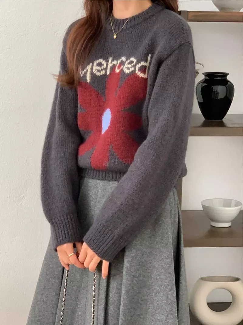 Chapter - Korean Women Fashion - #womensfashion - Intasha Flower Knit Tee - 9