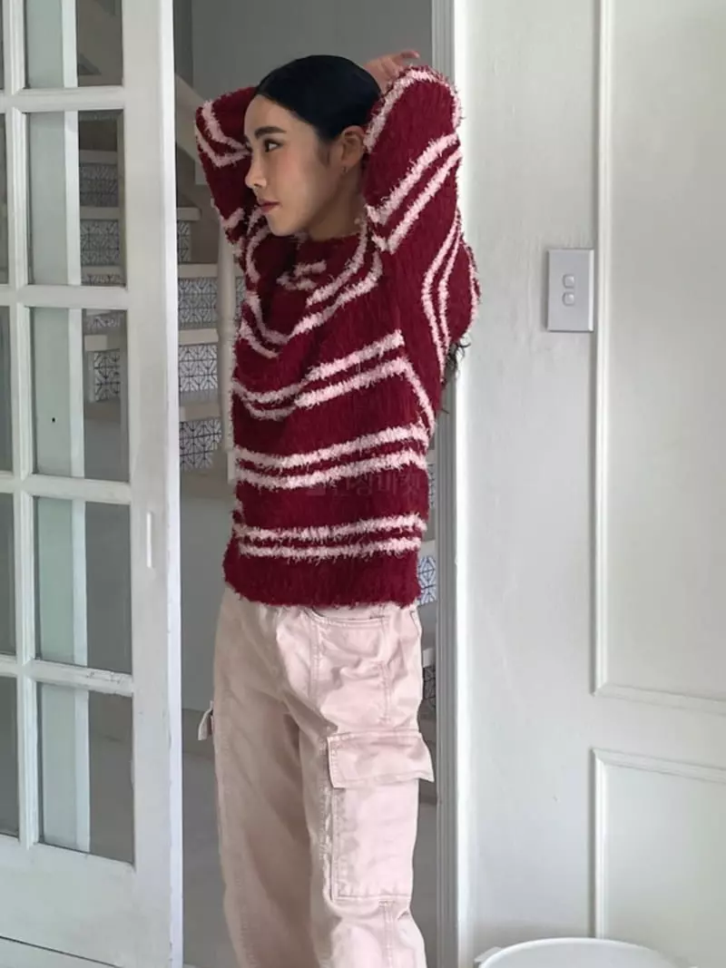 Charlotte - Korean Women Fashion - #momslook - Strieps Knit Tee - 4