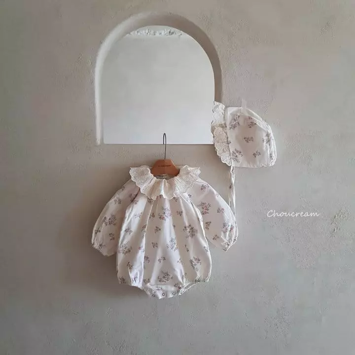 Choucream - Korean Baby Fashion - #babyclothing - Luna Flower Bodysuit with Hat - 4