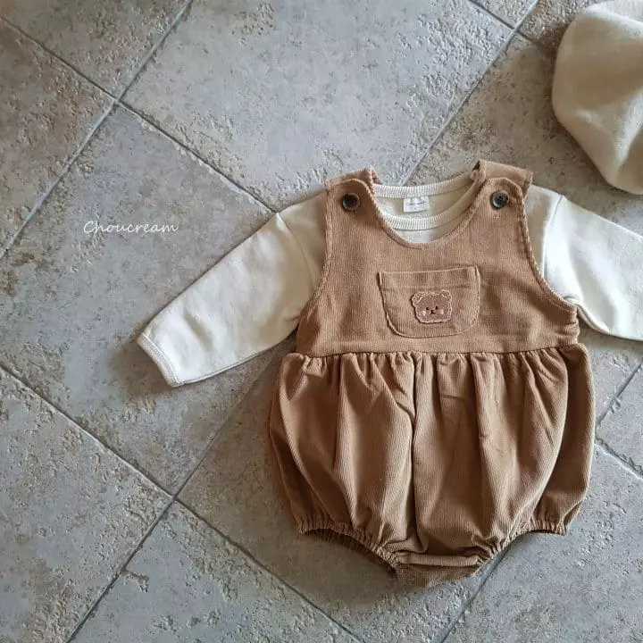 Choucream - Korean Baby Fashion - #babygirlfashion - Bear Dungarees Bodysuit - 2