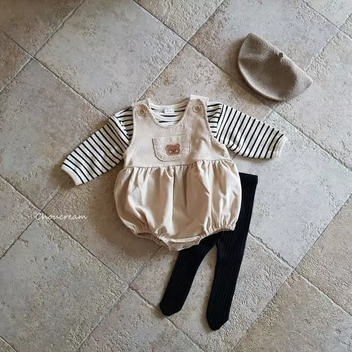 Choucream - Korean Baby Fashion - #babyoutfit - Bear Dungarees Bodysuit - 6