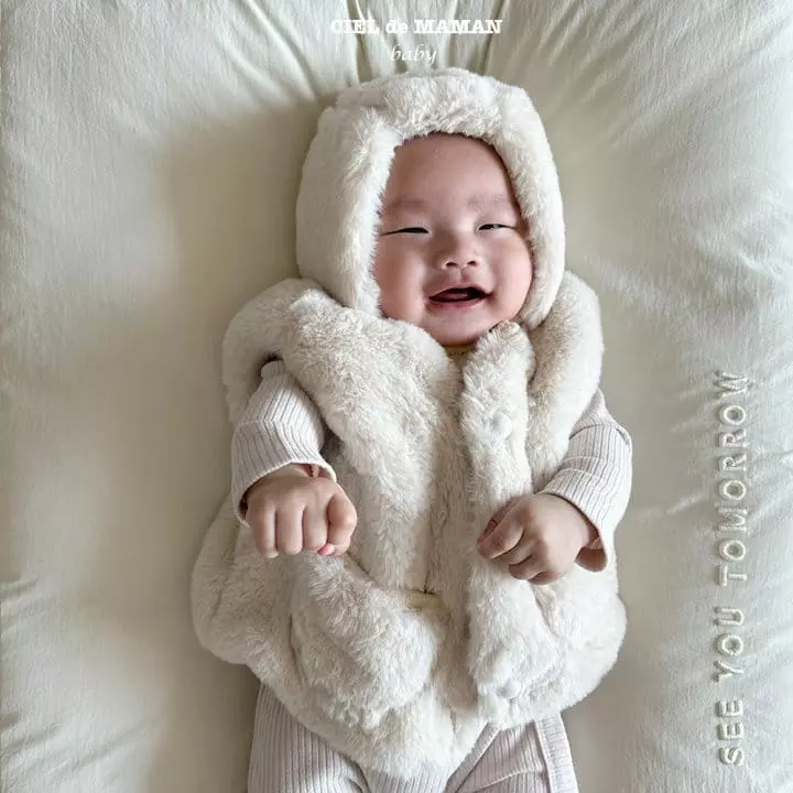 Ciel De Maman - Korean Baby Fashion - #babyootd - Minky Vest Bonnet Set - 3