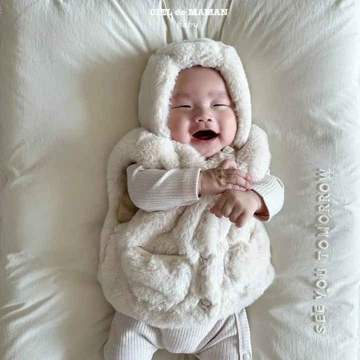 Ciel De Maman - Korean Baby Fashion - #babyootd - Minky Vest Bonnet Set - 4