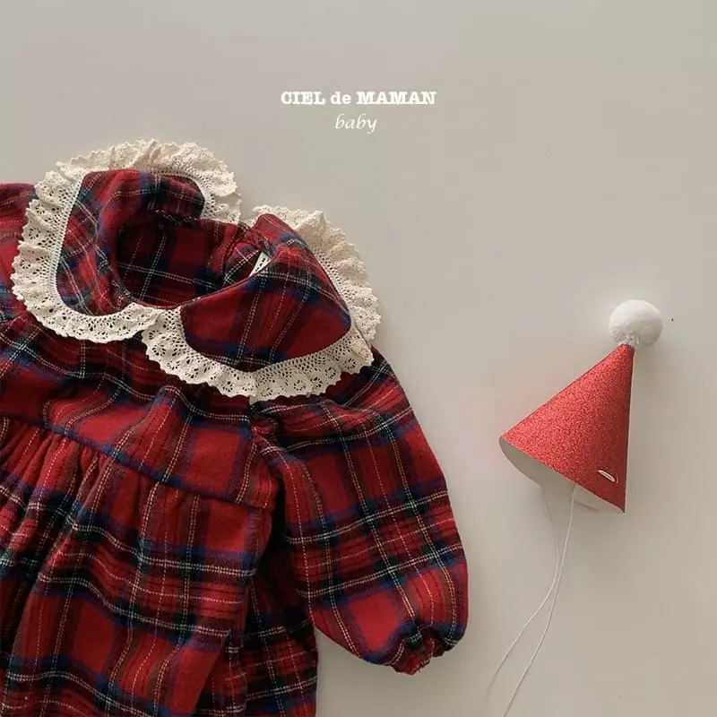 Ciel De Maman - Korean Baby Fashion - #onlinebabyboutique - Check Lace Bodysuit - 2