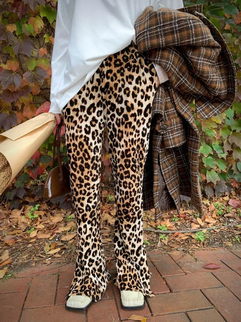 Clode - Korean Women Fashion - #pursuepretty - Leopard Slit Pants - 3