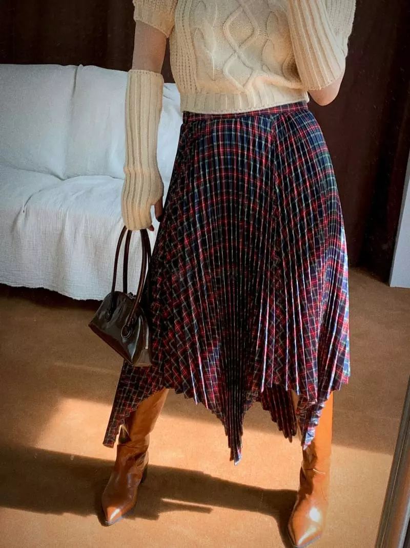 Clode - Korean Women Fashion - #pursuepretty - Check Wrinkle Skirt