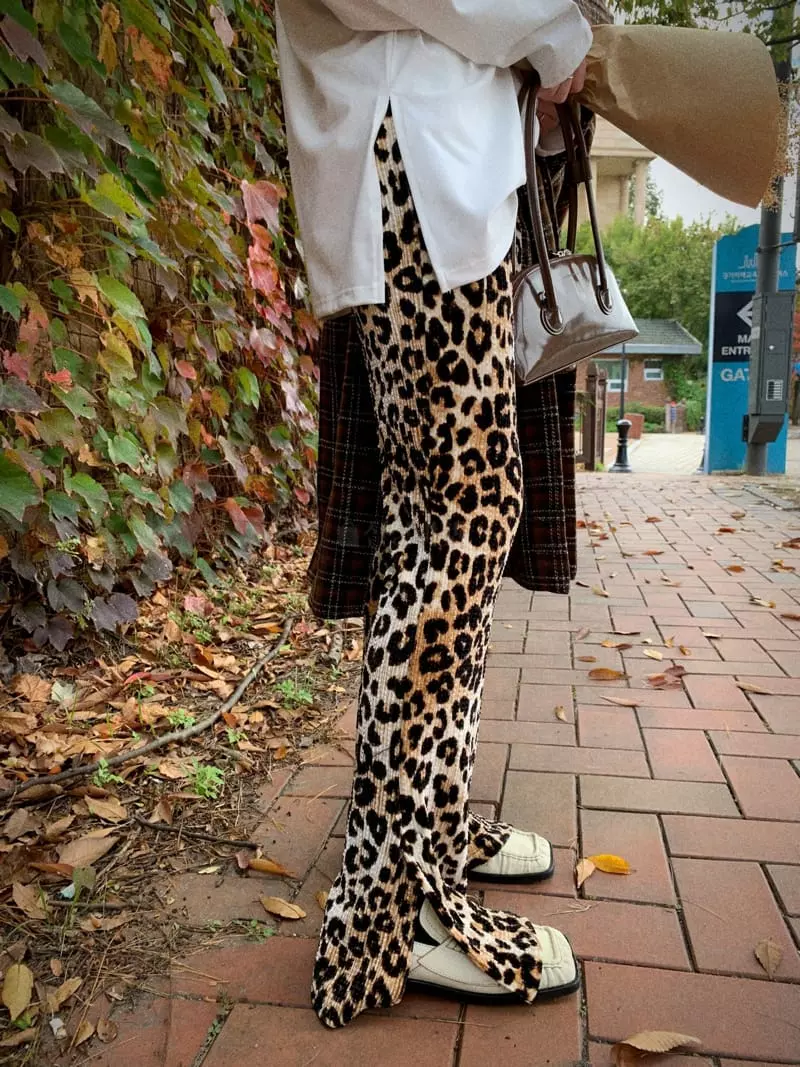Clode - Korean Women Fashion - #pursuepretty - Leopard Slit Pants - 4