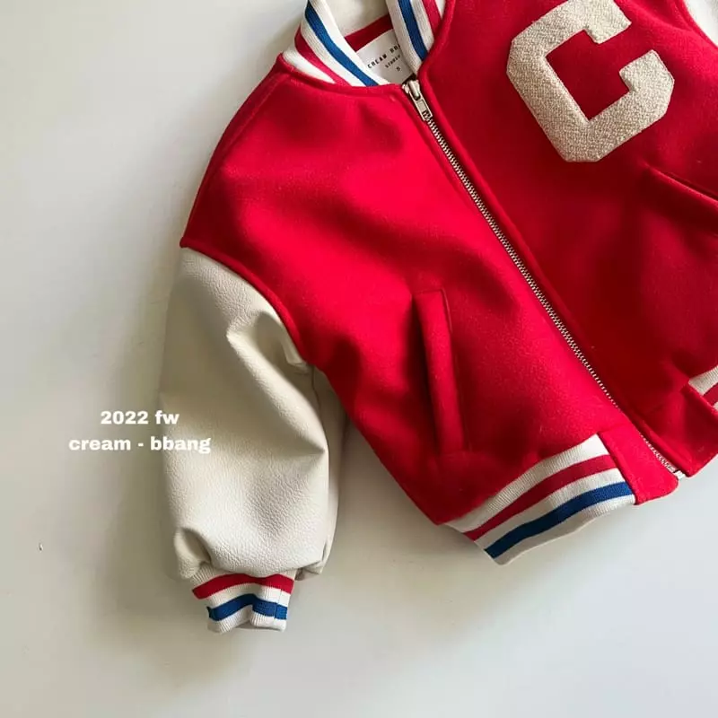 Cream Bbang - Korean Children Fashion - #childofig - Leather Color Baseball Jumper - 6