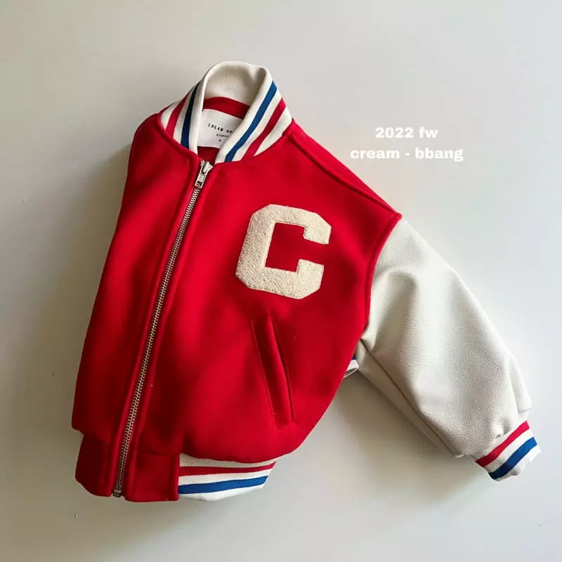 Cream Bbang - Korean Children Fashion - #childrensboutique - Leather Color Baseball Jumper - 7