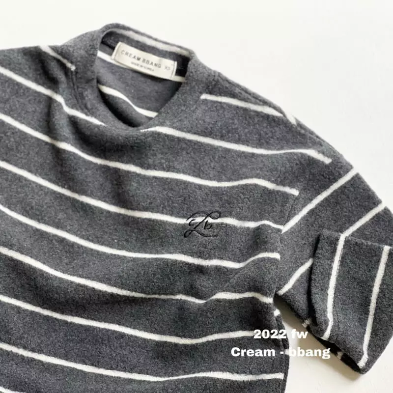 Cream Bbang - Korean Children Fashion - #childofig - Fleece Stripes Embrodiery Tee - 4