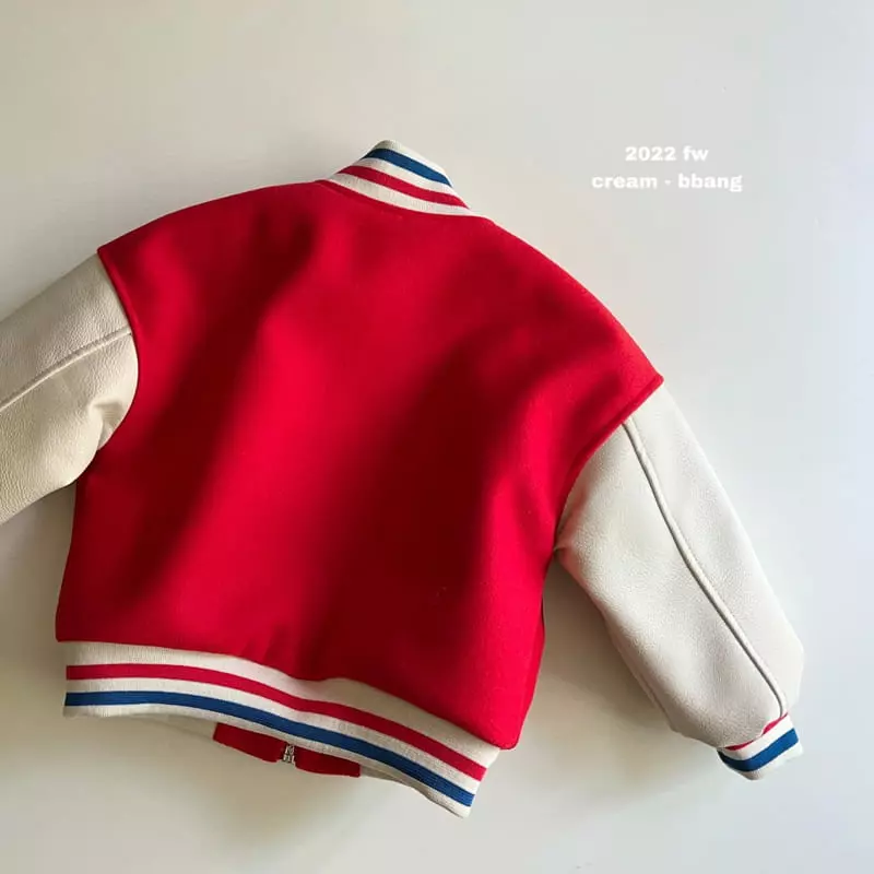 Cream Bbang - Korean Children Fashion - #designkidswear - Leather Color Baseball Jumper - 8
