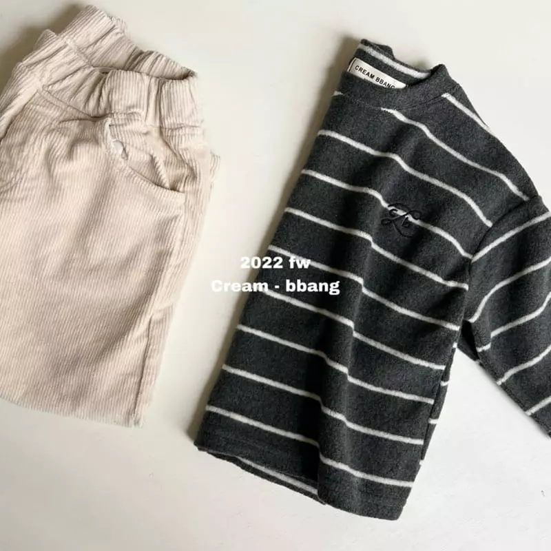 Cream Bbang - Korean Children Fashion - #discoveringself - Fleece Stripes Embrodiery Tee - 6
