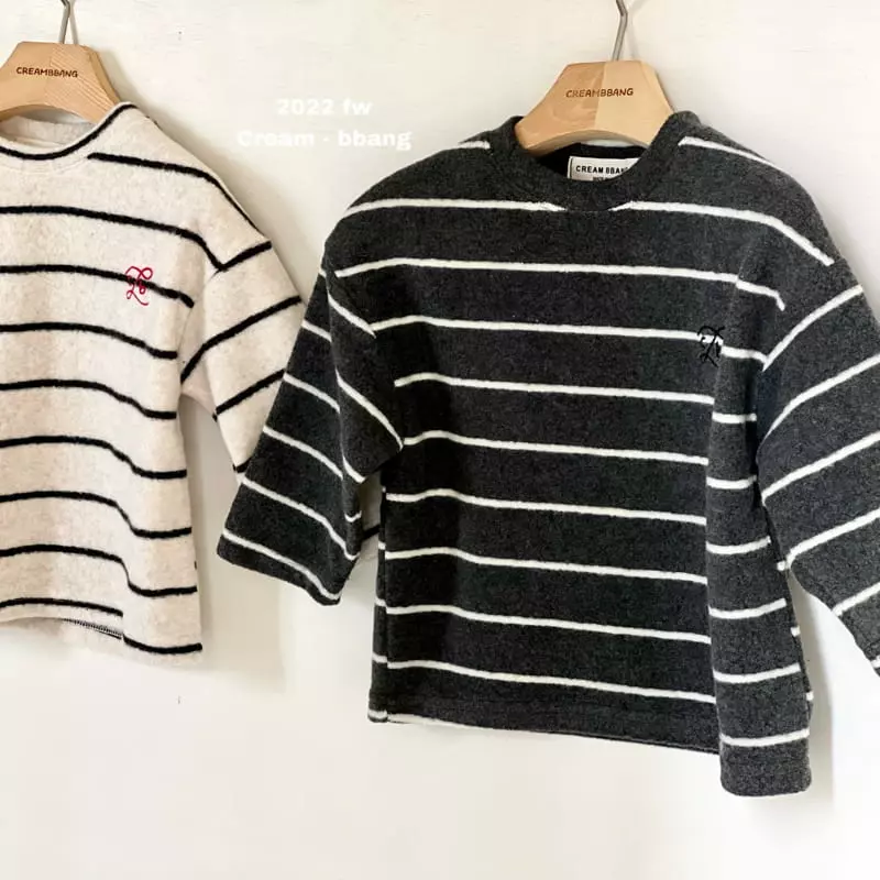 Cream Bbang - Korean Children Fashion - #discoveringself - Fleece Stripes Tee - 2
