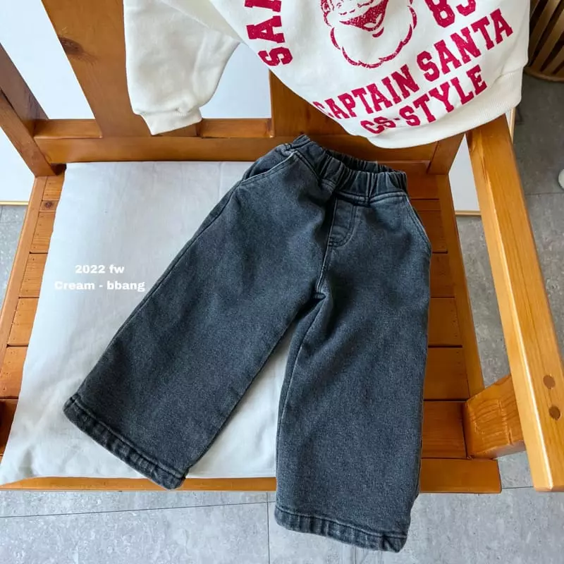 Cream Bbang - Korean Children Fashion - #fashionkids - Fleece Denim Pants - 2
