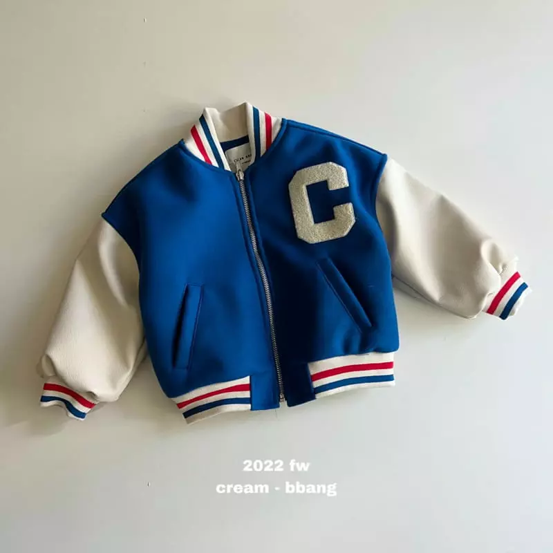 Cream Bbang - Korean Children Fashion - #fashionkids - Leather Color Baseball Jumper - 10
