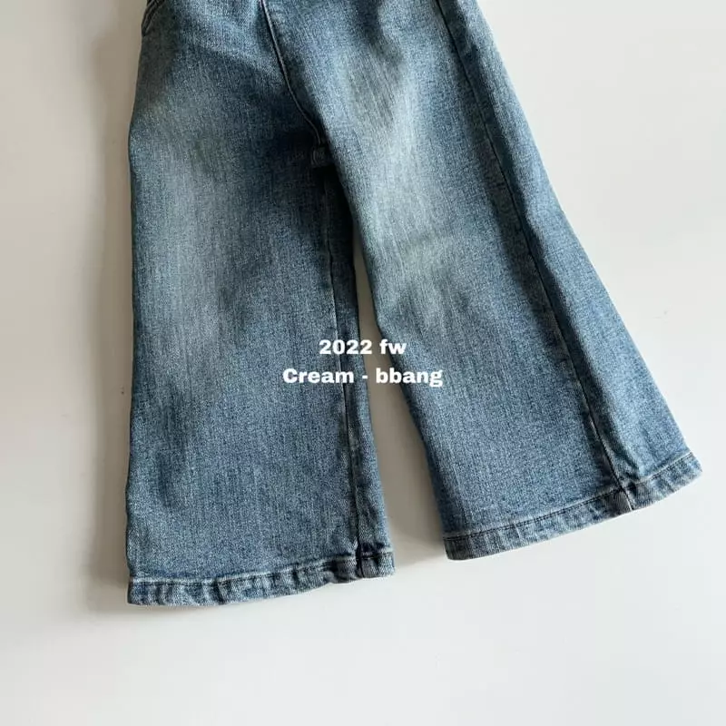 Cream Bbang - Korean Children Fashion - #fashionkids - Fleece Denim Wide Pants - 2