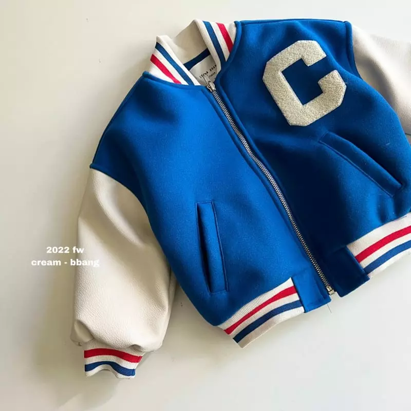 Cream Bbang - Korean Children Fashion - #kidsshorts - Leather Color Baseball Jumper - 11