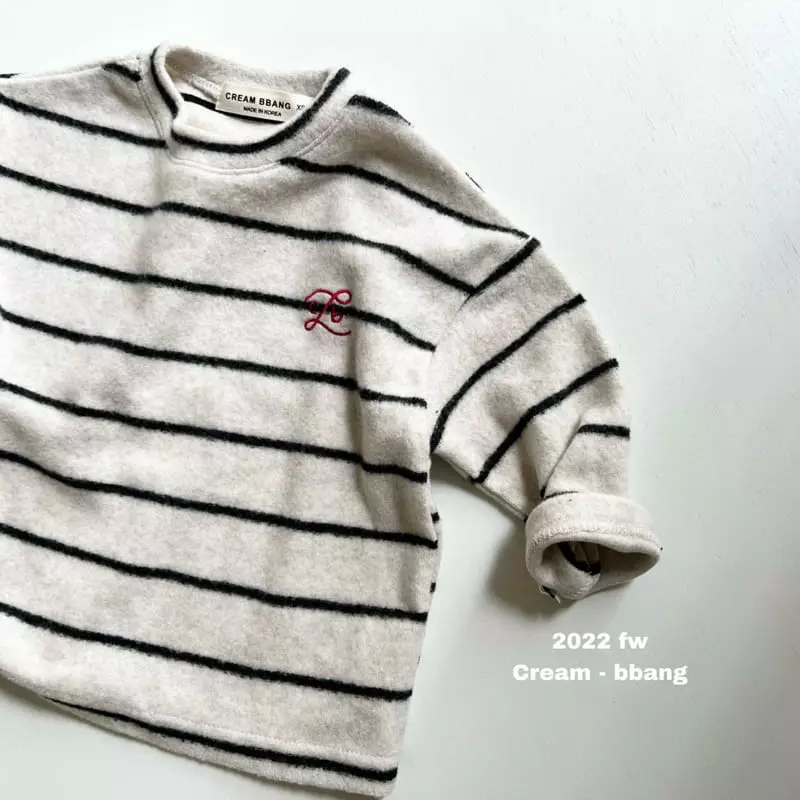 Cream Bbang - Korean Children Fashion - #kidsshorts - Fleece Stripes Embrodiery Tee - 8