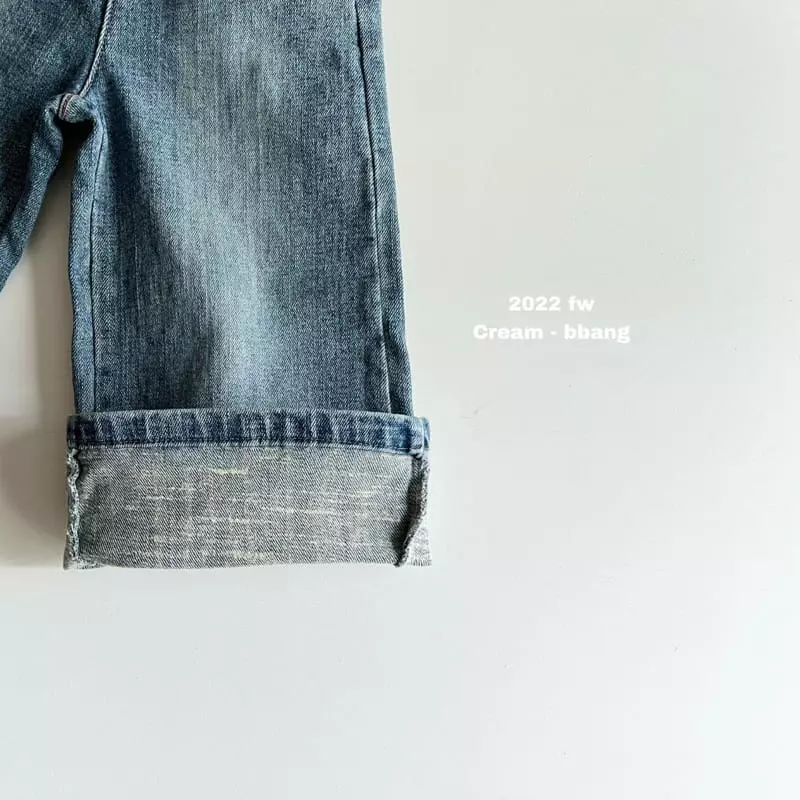 Cream Bbang - Korean Children Fashion - #kidsshorts - Fleece Denim Wide Pants - 3