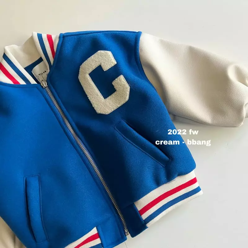 Cream Bbang - Korean Children Fashion - #kidsstore - Leather Color Baseball Jumper - 12