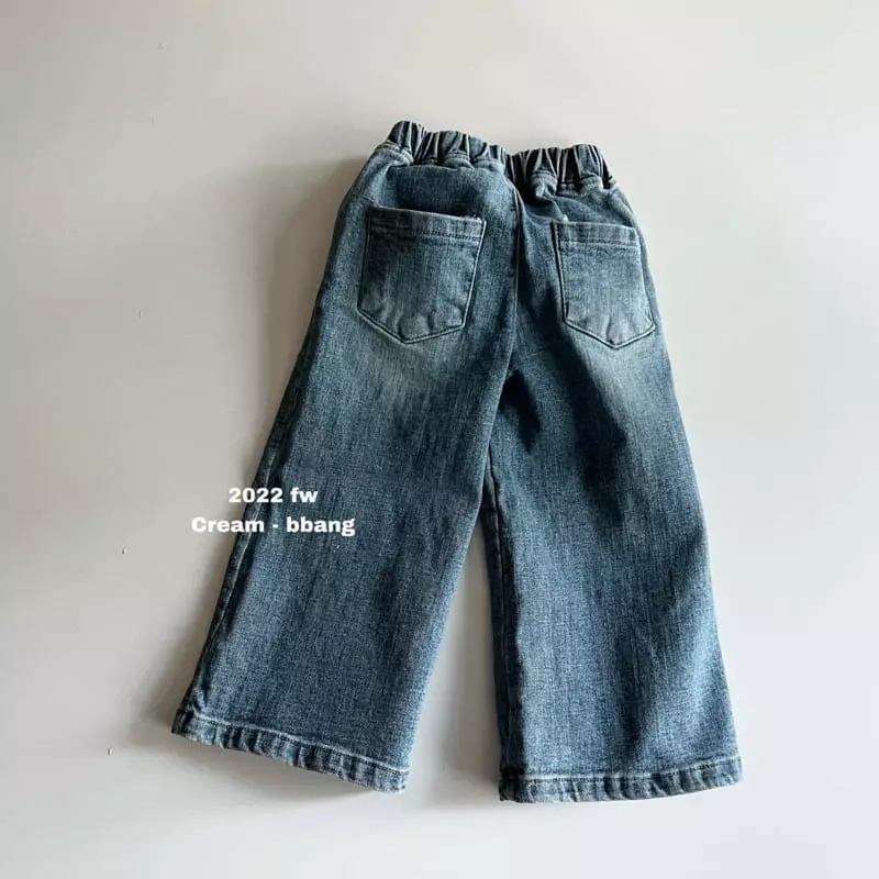 Cream Bbang - Korean Children Fashion - #kidsshorts - Fleece Denim Wide Pants - 4