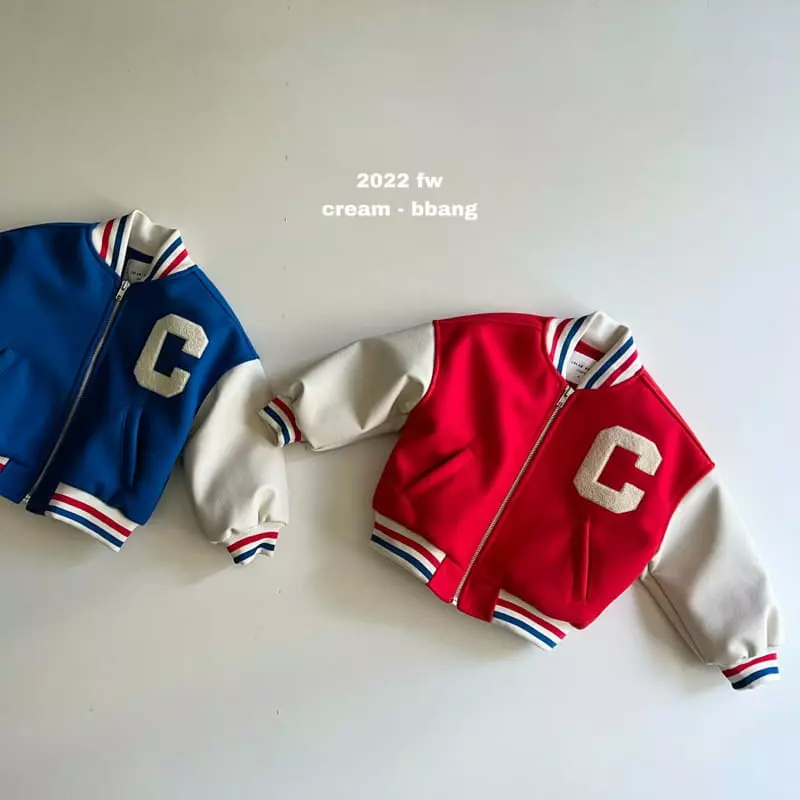 Cream Bbang - Korean Children Fashion - #minifashionista - Leather Color Baseball Jumper