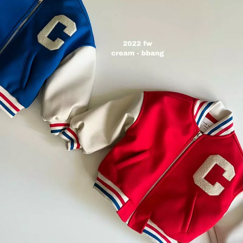 Cream Bbang - Korean Children Fashion - #prettylittlegirls - Leather Color Baseball Jumper - 2