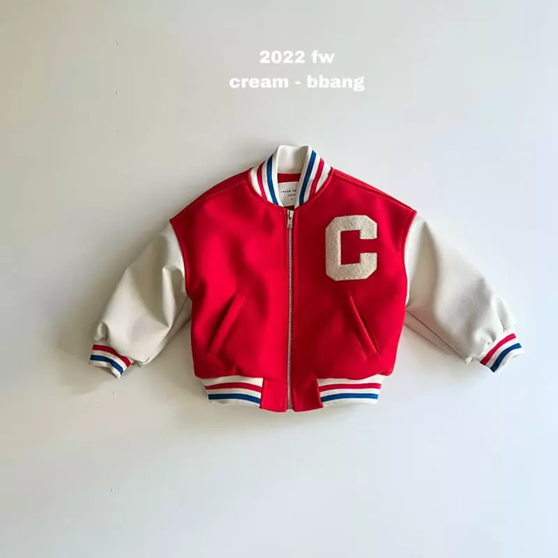 Cream Bbang - Korean Children Fashion - #todddlerfashion - Leather Color Baseball Jumper - 3