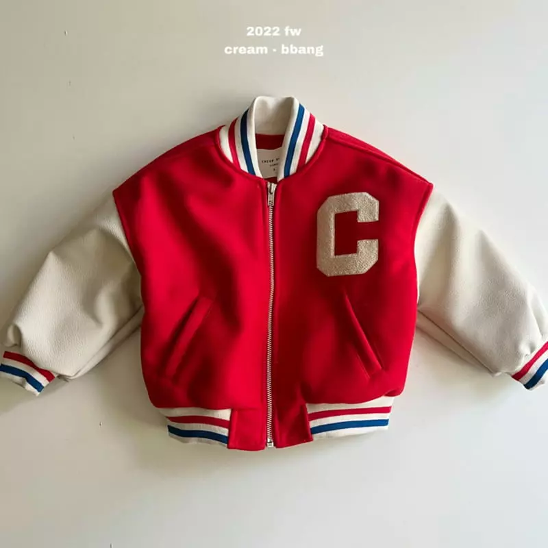 Cream Bbang - Korean Children Fashion - #todddlerfashion - Leather Color Baseball Jumper - 4