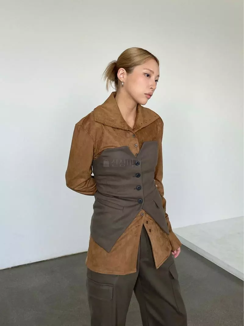 Creamvilla - Korean Women Fashion - #momslook - Western Suede Shirt - 3