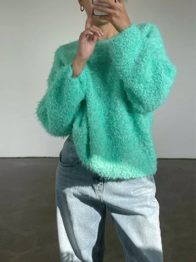 Creamvilla - Korean Women Fashion - #restrostyle - Mongle Knit Tee - 3